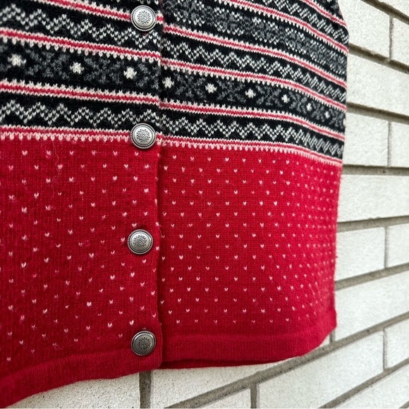 Vintage Eddie Bauer Women's Nordic Fair Isle Sweater Vest Lambswool Red Gray - Picture 7 of 10